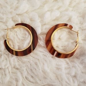 Striped Brown, Tan, Cream & Gold Hoop Earrings